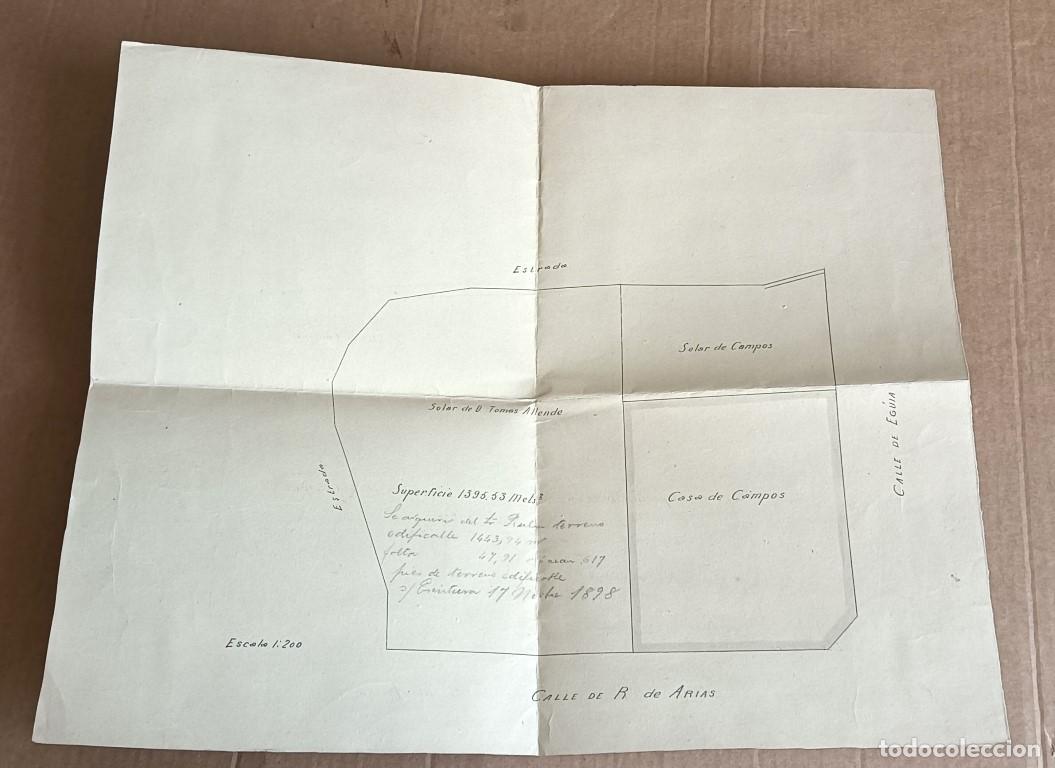 Documentos antiguos: Plano del solar de don Tom&aacute;s Allende junto a la casa de Campo anotaciones 1898 - Bilbao