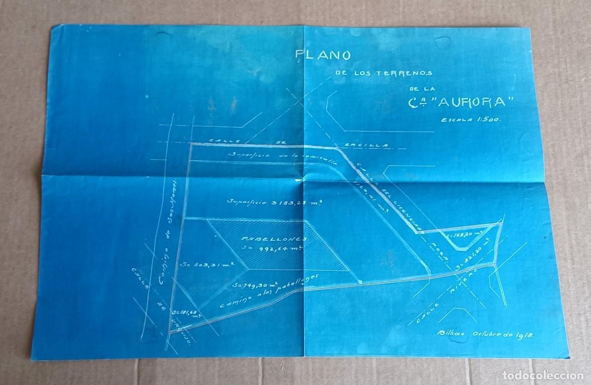 Documentos antiguos: Plano de los terrenos de la C&ordf; Aurora - dibujos 1918 - licenciado Poza y alrededores
