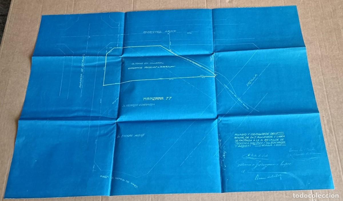 Documentos antiguos: Plano del solar de T. Allende y Linea de fachada a la A. Recalde terrenos del citado y se&ntilde;ores Echev