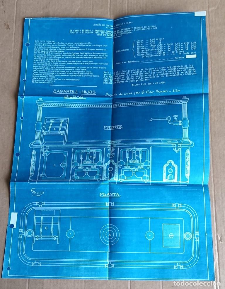 Documents Anciens: Plano dise&ntilde;o de cocina - Sagurdui hijos Bilbao 1916 - Proyecto para V&iacute;ctor Ch&aacute;varri