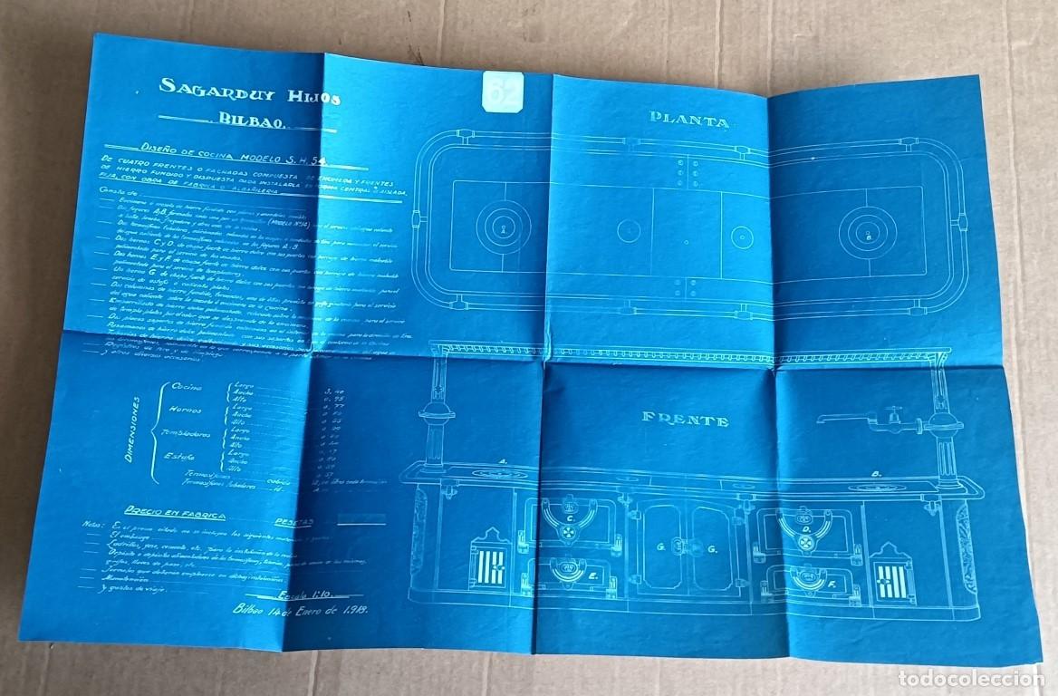 Documentos antiguos: Plano de cocina - Sagarduy hijos Bilbao 1918 - Modelo SH 54