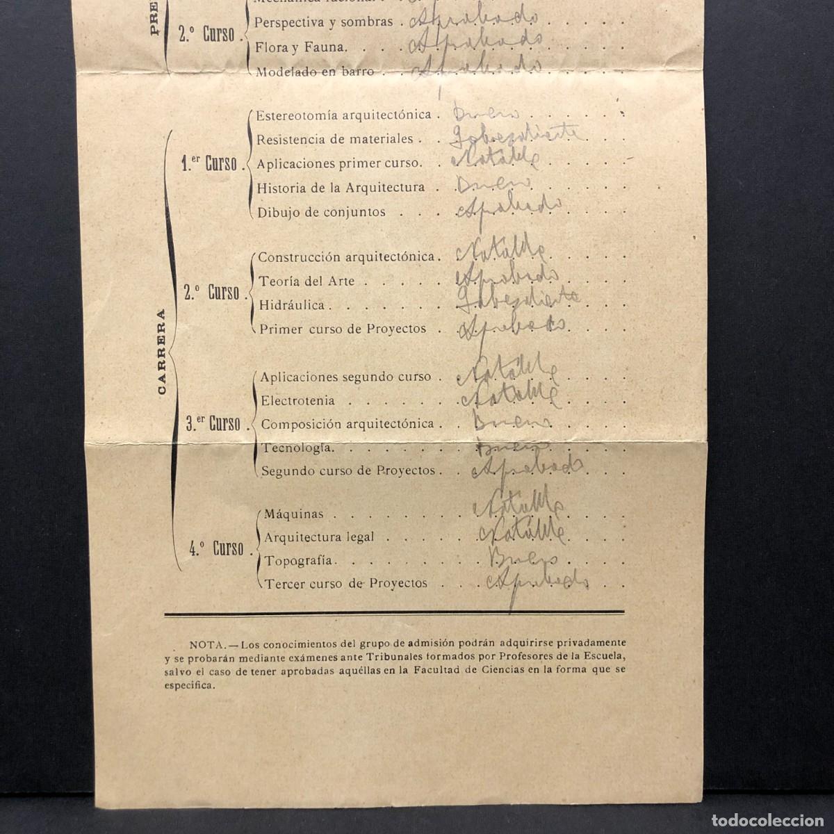 Documentos antiguos: PROGRAMA DE ASIGNATURAS DE LA CARRERA DE ARQUITECTO - ARQUITECTURA - C. 1900 - RARO DOCUMENTO / 261 - Foto 3