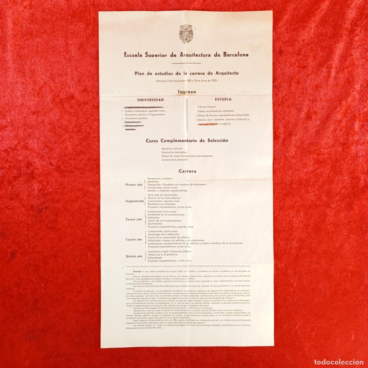 Documentos antiguos: PLAN DE ESTUDIOS DE LA CARRERA DE ARQUITECTO - ESCUELA SUPERIOR DE ARQUITECTURA DE BARCELONA / 520