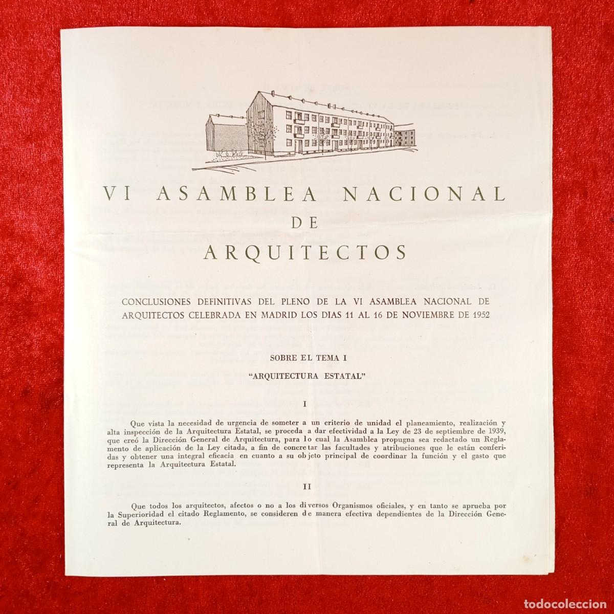 Documentos antiguos: VI ASAMBLEA NACIONAL DE ARQUITECTOS - CONCLUSIONES DEL PLENO - MADRID - 1952 / 592