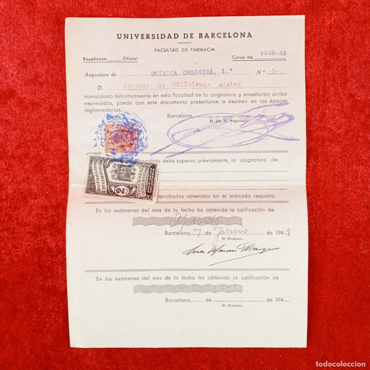 Documentos antiguos: MATRICULA - UNIVERSIDAD DE BARCELONA - FACULTAD DE FARMACIA - A&Ntilde;OS 40 / 683