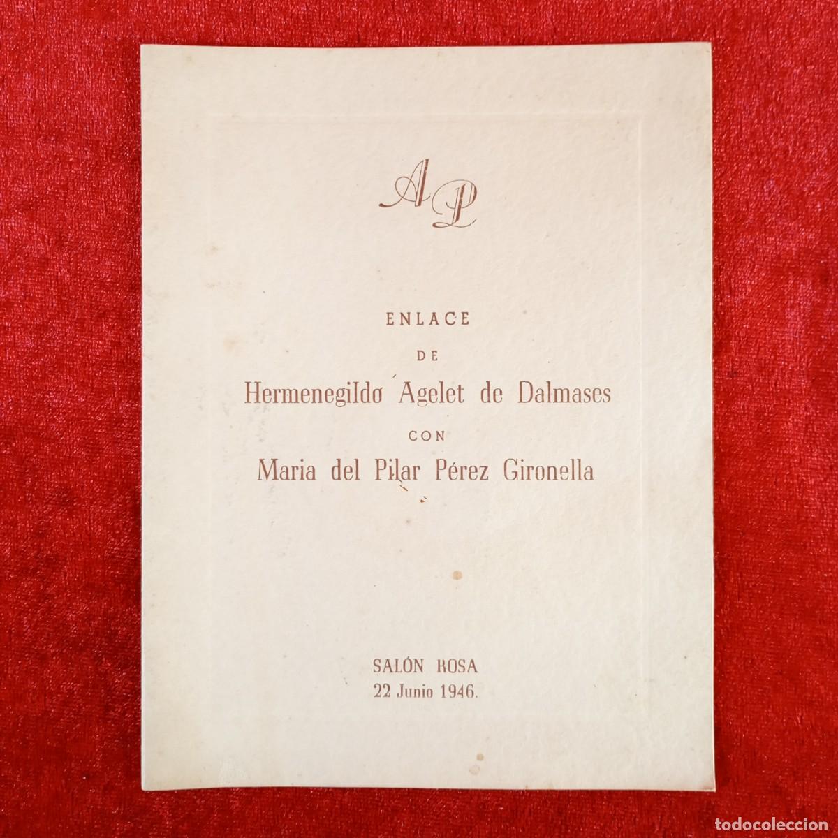 Documentos antiguos: RECORDATORIO DE UN ENLACE MATRIMONIAL CELEBRADO EN EL SAL&Oacute;N ROSA EN JUNIO DE 1946 / 705
