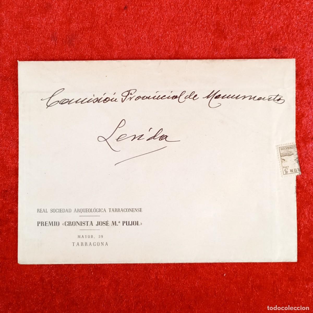 Documentos antiguos: SOBRE DE LA COMISICION PROVINCIAL DE MONUMENTOS DE L&Eacute;RIDA - PREMIO CRONISTA JOS&Eacute; M&ordf; PUJOL / 727