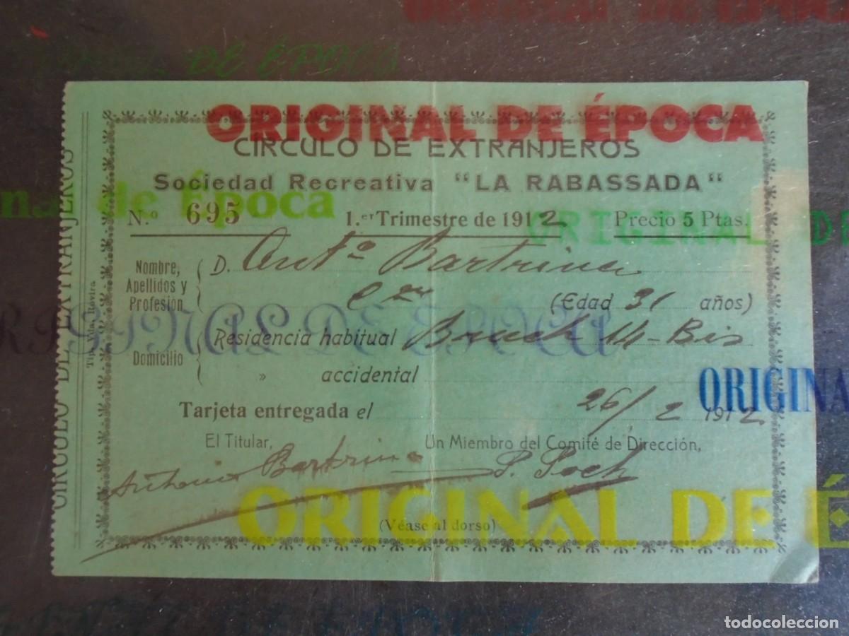Documentos antiguos: (DC-260900)CARNET CIRCULO DE EXTRANJEROS SOCIEDAD RECREATIVA LA RABASSADA CASINO 1912