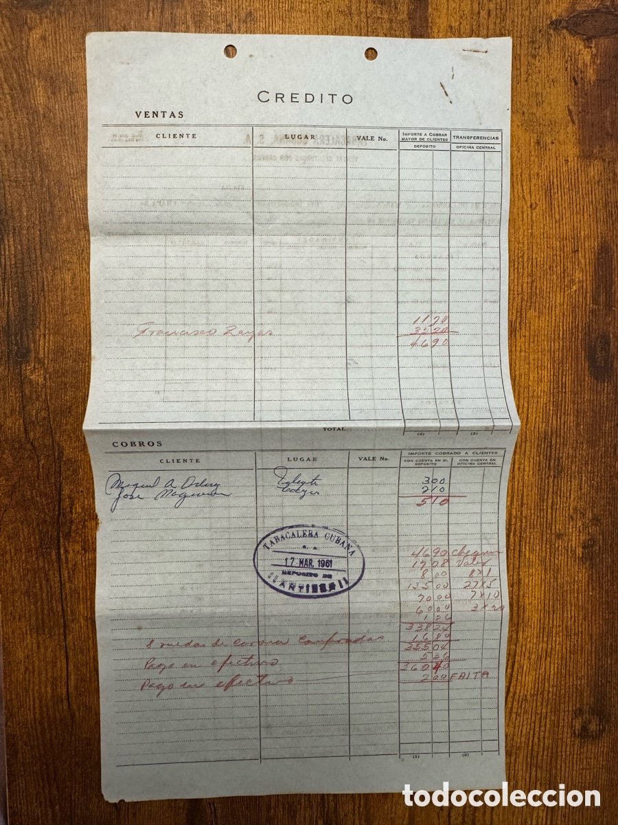 Documentos antiguos: Documento de la Empresa Tabacalera Cubana S.A 1961 - Foto 2