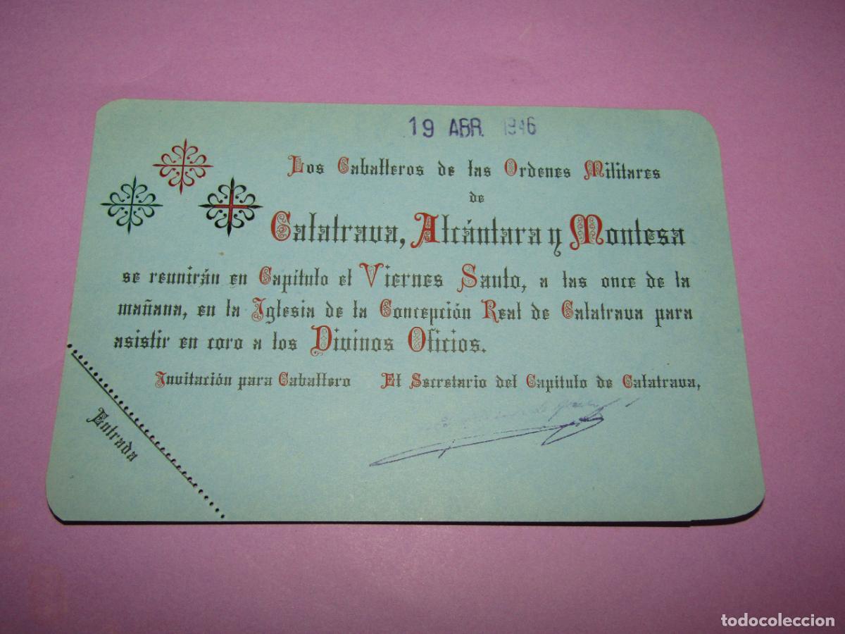 Documentos antiguos: Antigua Invitaci&oacute;n Caballero LOS CABALLEROS &Oacute;rdenes MILITARES CALATRAVA ALCANTARA y MONTESA 1946