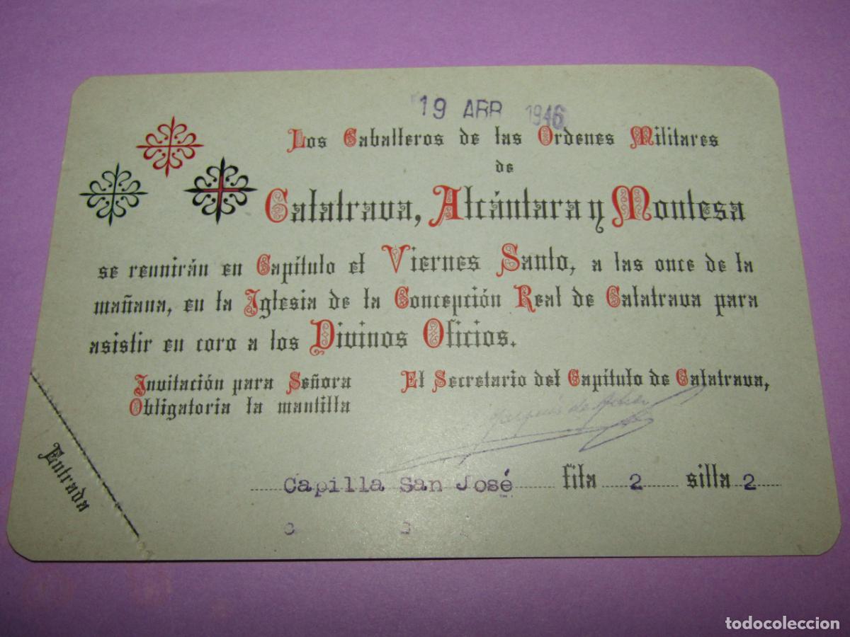 Documentos antiguos: Antigua Invitaci&oacute;n Se&ntilde;ora LOS CABALLEROS &Oacute;rdenes MILITARES CALATRAVA ALCANTARA y MONTESA 1946