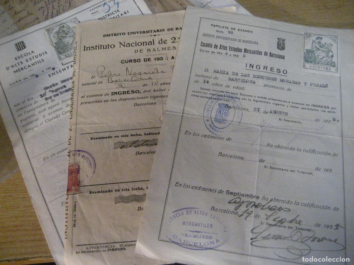 Documentos antiguos: 3 papeletas de examen antiguas - Instituto nacional ense&ntilde;anza 1935 , escola alts estudis merc1937 ,