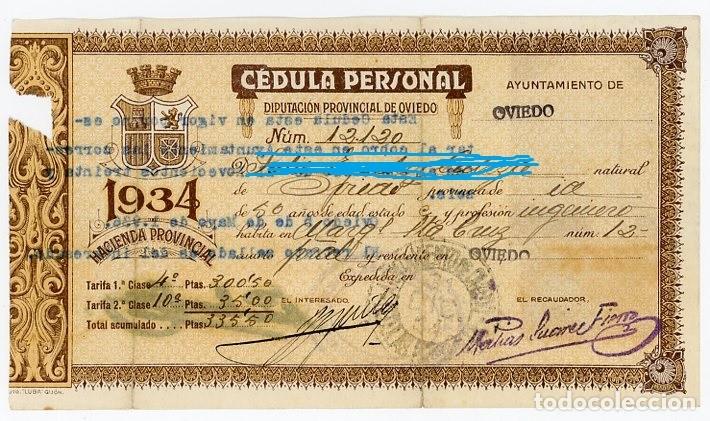 Documentos antiguos: OVIEDO. ASTURIAS. RARA CEDULA PERSONAL CON FOTO DE UN INGENIERO. 1934 1936.