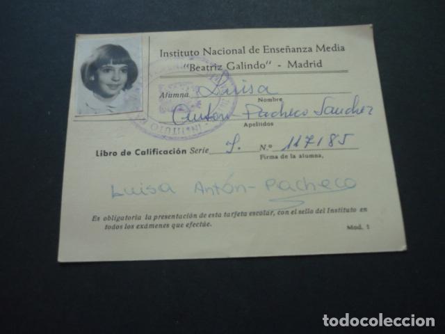 Documentos antigos: CARNET ALUMNO INSTITUTO BEATRIZ GALINDO MADRID