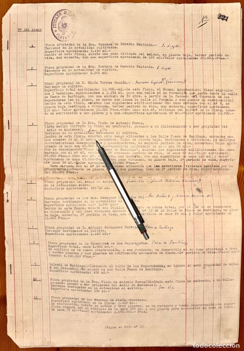 Documentos antiguos: CEHEGIN- MURCIA- JUZGADO- RELACION FINCAS - VALORACIONES- Ca. 1930 - 40