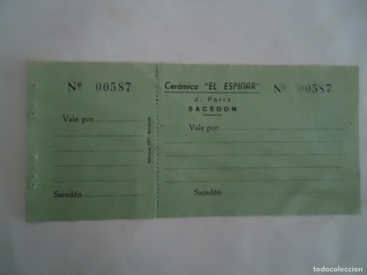 Documenti antichi: VALE -RECIBO DE CERAMICA EL ESPINAR . J.PARRA . ES DE SACEDON- GUADALAJARA. PP -13