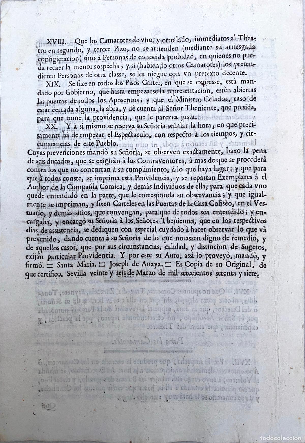 Documentos antiguos: OLAVIDE, Pablo de. [Reglamento para la ejecuci&oacute;n de Comedias]. 1777. - Foto 2