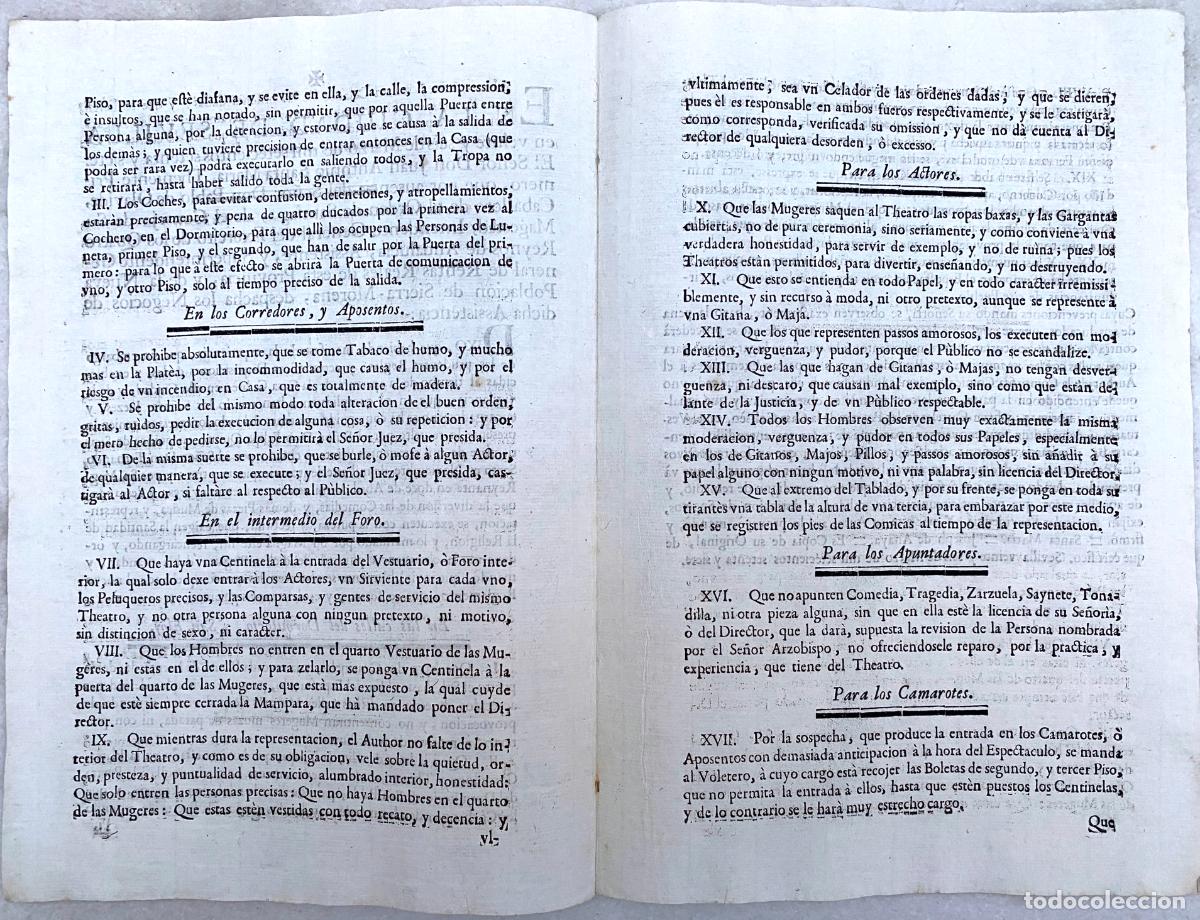 Documentos antiguos: OLAVIDE, Pablo de. [Reglamento para la ejecuci&oacute;n de Comedias]. 1777. - Foto 3