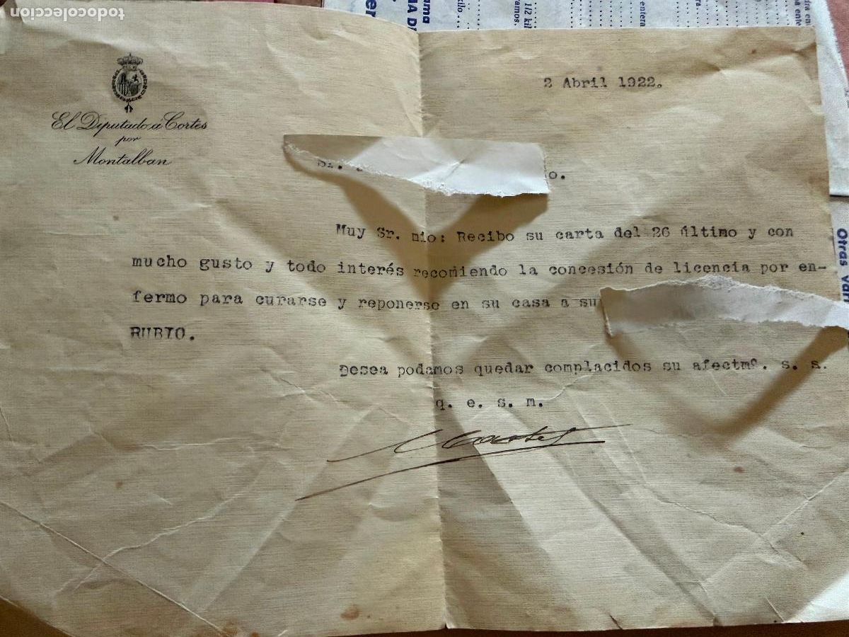 Documentos antiguos: Carta del diputado a las cortes por Montalb&aacute;n Carlos castel 1922