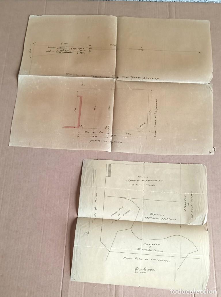 Documentos antiguos: 2 planos Plano del terreno d Pedro Montero / Col&oacute;n de Larreategui - Alameda Recalde &ndash; Bilbao