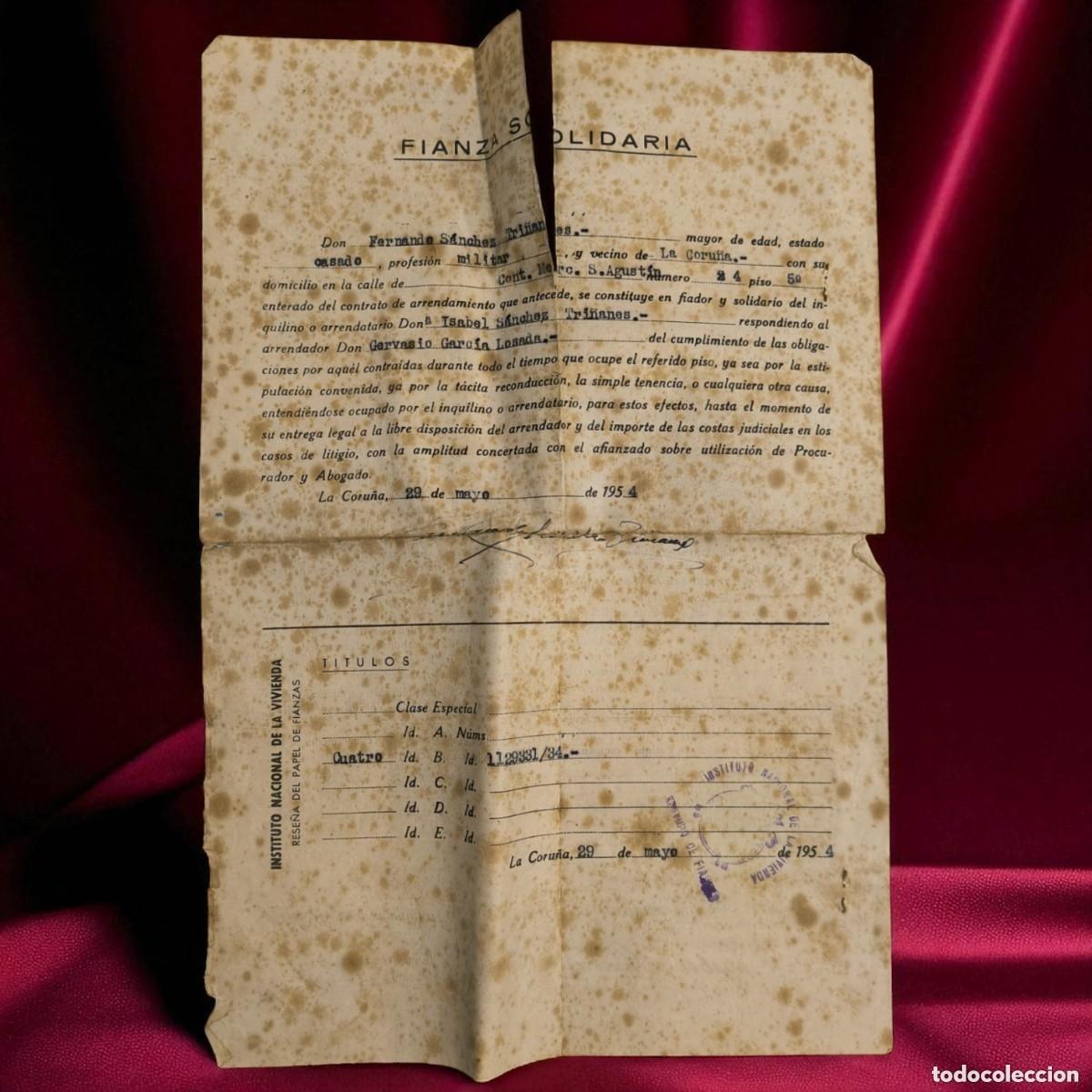 Documentos antigos: A&ntilde;o 1954 &ndash; Contrato De Fianza Solidaria Y Cl&aacute;usulas Arrendaticias &ndash; Documento Legal Aut&eacute;ntico