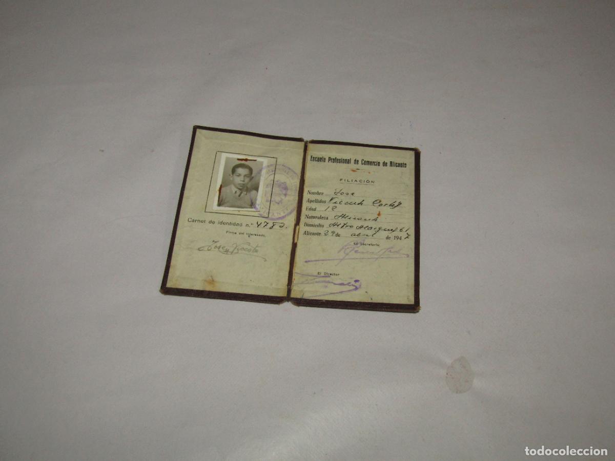 Documentos antiguos: Antiguo Carnet de la ESCUELA PROFESIONAL DE COMERCIO DE ALICANTE del A&ntilde;o 1947