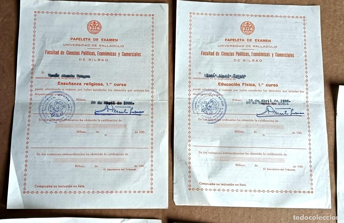 Documentos antiguos: 5 papeletas de ex&aacute;menes Universidad de Valladolid Facultad de Ciencias pol&iacute;ticas econ&oacute;micas 1966