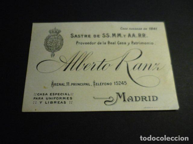 Documenti antichi: MADRID TARJETA PUBLICITARIA ALBERTO RANZ SASTRE DE SS. MM. Y AA. RR.