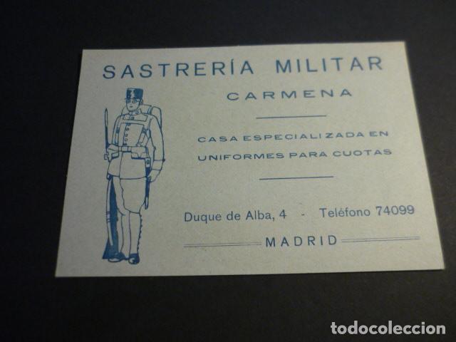 Documents Anciens: MADRID TARJETA PUBLICITARIA SASTRERIA MILITAR CARMONA