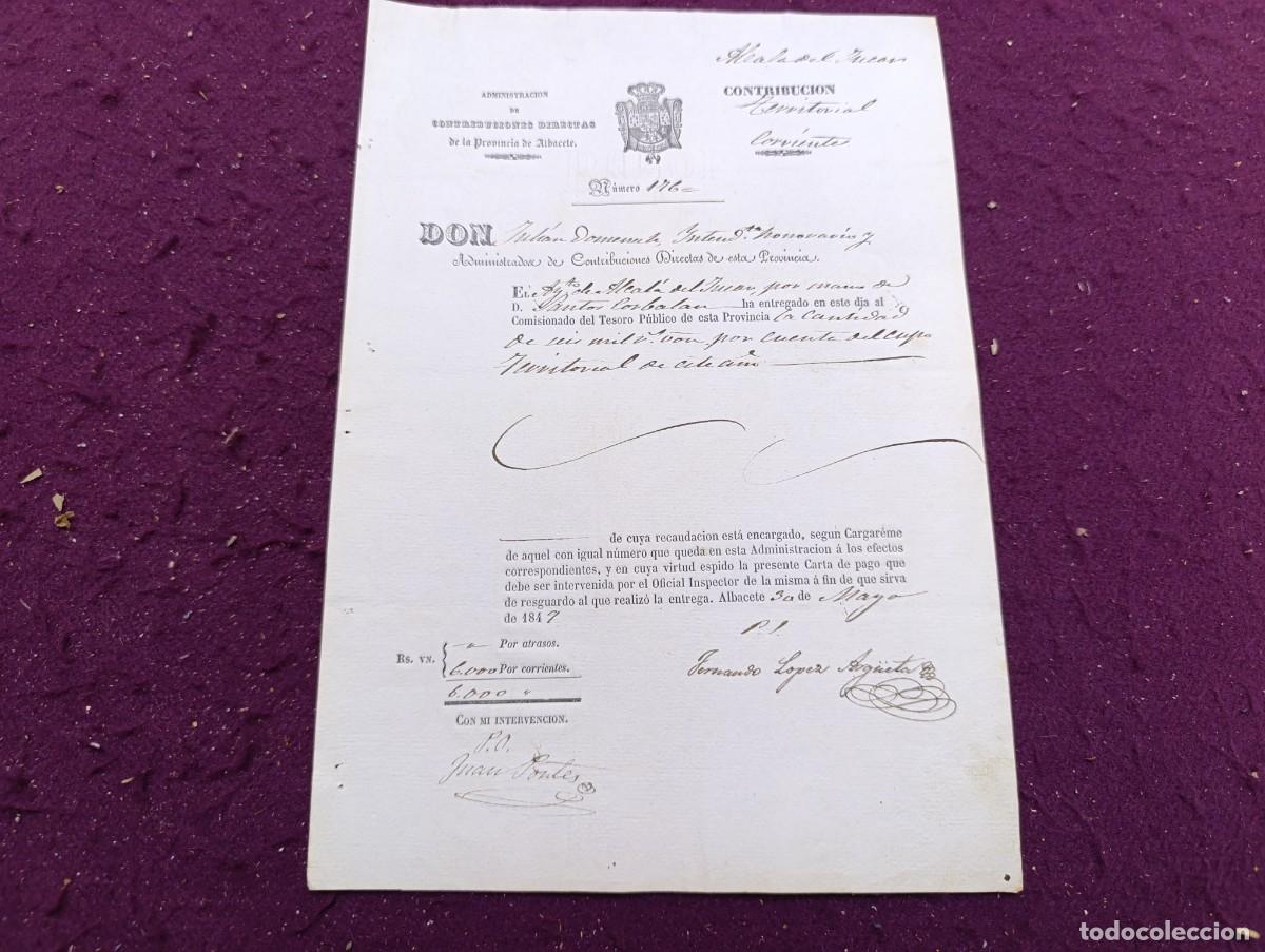 Documents Anciens: AD9, Antiguo Documento, Albacete, 1847, Recibo de Contribuci&oacute;n