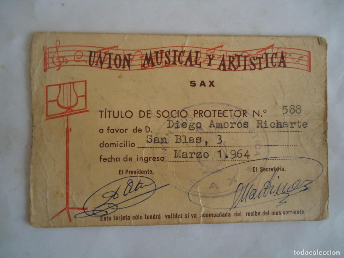 Documents Anciens: CARNET DE SOCIO PROTECTOR DE LA UNION MUSICAL Y ARTISTICA DE SAX- ALICANTE. A&Ntilde;O 1964. -PP -13