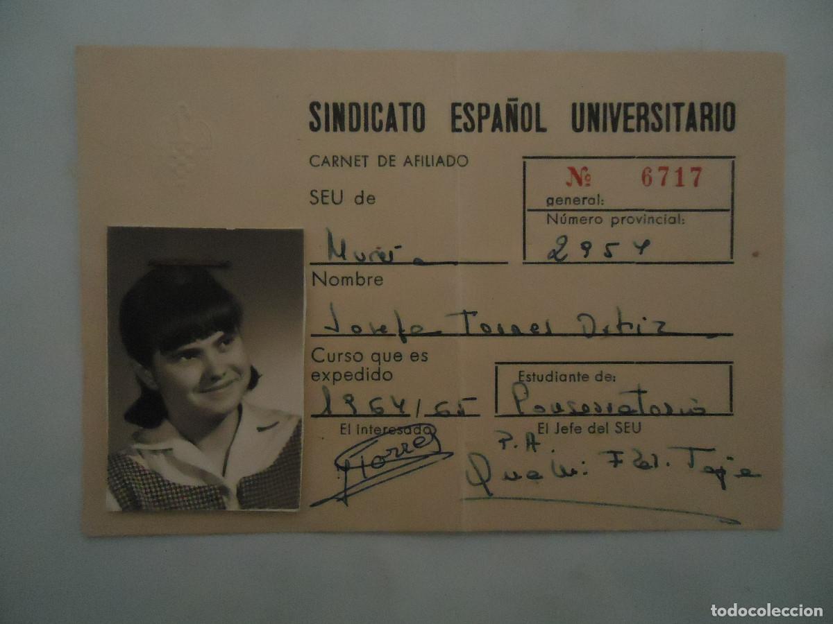 Documentos antiguos: CARNET DEL SEU , SINDICATO ESPA&Ntilde;OL UNIVERSITARIO . P -- 13