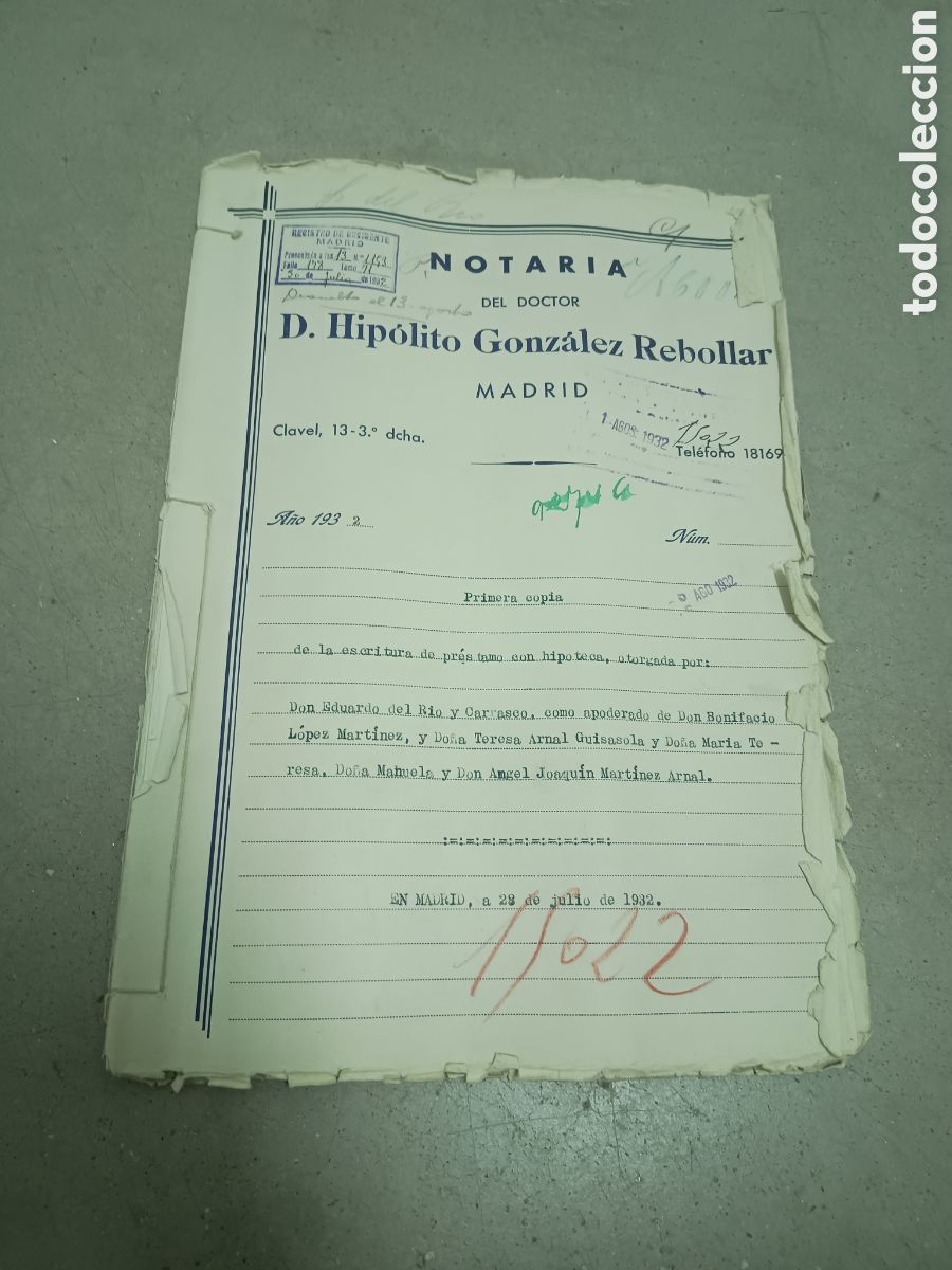 Documentos antiguos: 1932 MADRID PRIMERA COPIA ESCRITURA PRESTAMO HIPOTECARIO