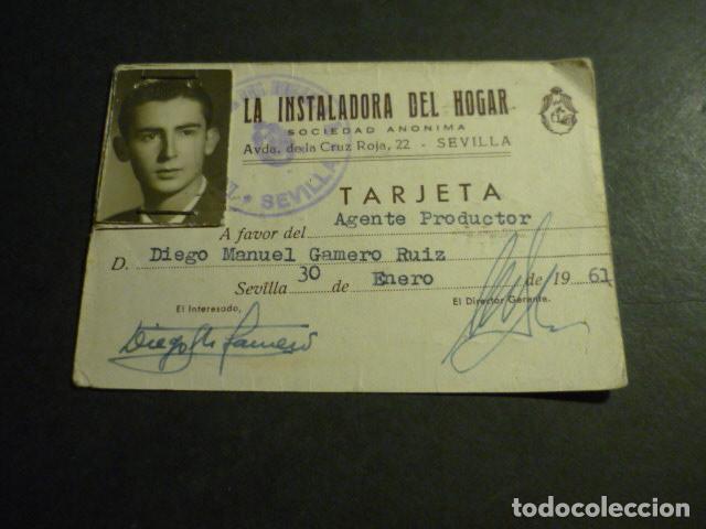 Documentos antiguos: TARJETA DE IDENTIDAD AGENTE PRODUCTOR LA INSTALADORA DEL HOGAR SEVILLA 1961