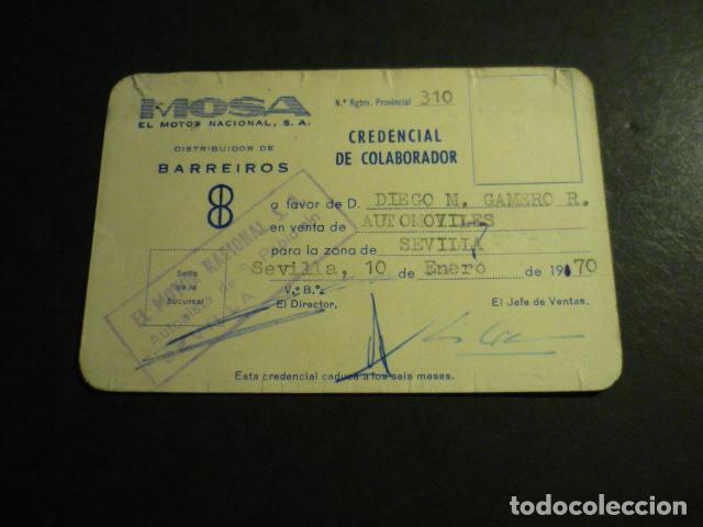 Documentos antiguos: TARJETA DE IDENTIDAD COLABORADOR EL MOTOR NACIONAL SEVILLA 1970