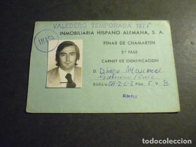 Documentos antiguos: TARJETA DE IDENTIDAD INMOBILIARIA HISPANO ALEMANA MADRID 1975