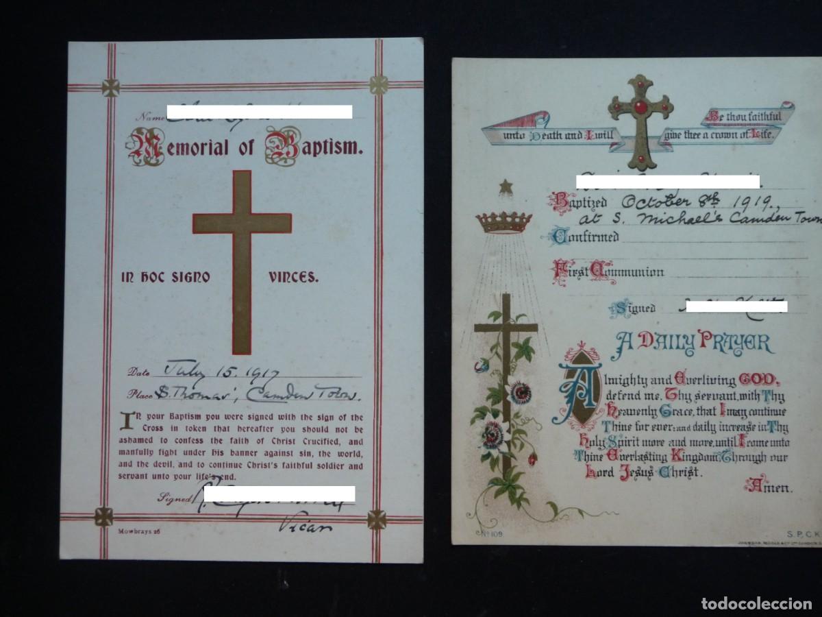 Documenti antichi: LOTE 2 DOCUMENTOS RELIGIOSOS ANTIGUOS: BAUTISMO LONDRES 1917 Y 1919 (CAMDEN TOWN)
