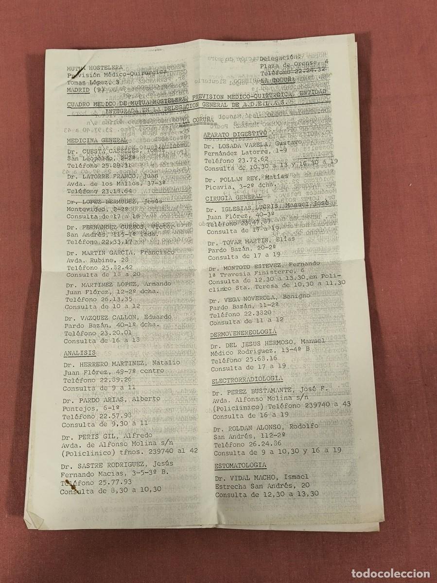 Old Documents: Cuadro M&eacute;dico Mutua Hostelera ADESLAS La Coru&ntilde;a &ndash; Documento Antiguo