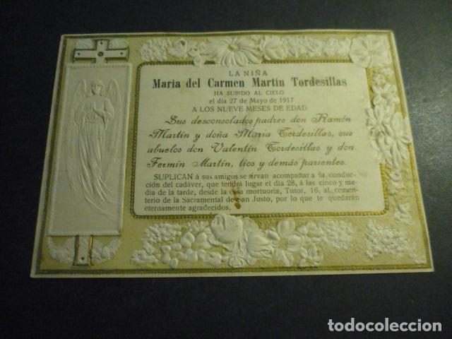 Documenti antichi: MADRID 1917 ESQUELA DEFUNCION NI&Ntilde;A 13 X 18 CM