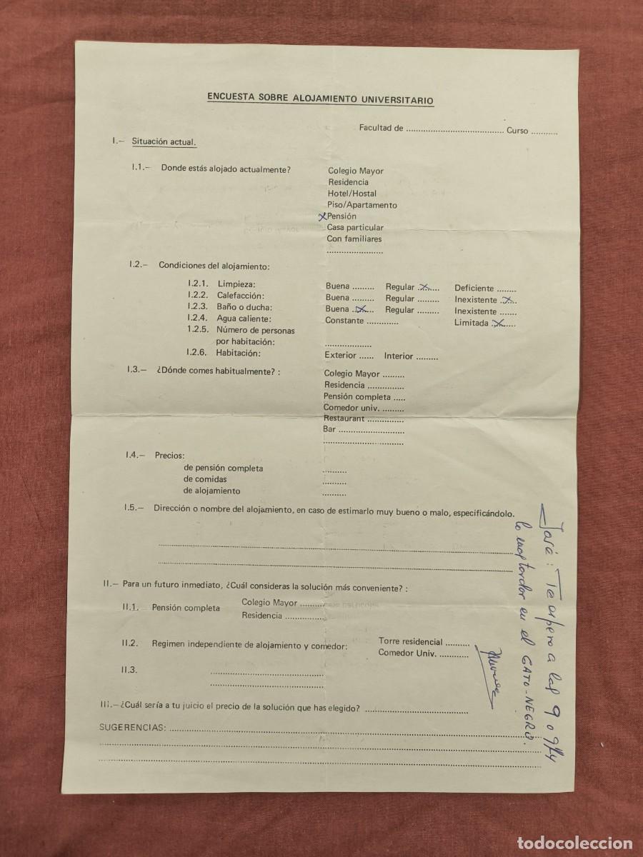 Documentos antiguos: Encuesta Antigua Sobre Alojamiento Universitario &ndash; Documento Vintage