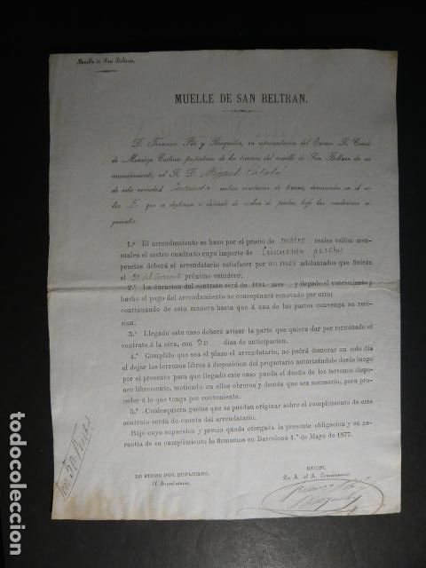 Documents Anciens: BARCELONA 1877 CONTRATO DE ARRENDAMIENTO 50 METROS CUADRADOS DE TERRENO EN EL MUELLE DE SAN BELTRAN