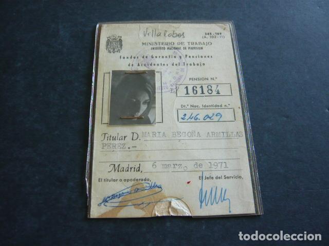 Documentos antigos: CARNET PENSION ACCIDENTE LABORAL LA MINISTERIO DE TRABAJO INSTITUTO NACIONAL DE PREVISION 1971