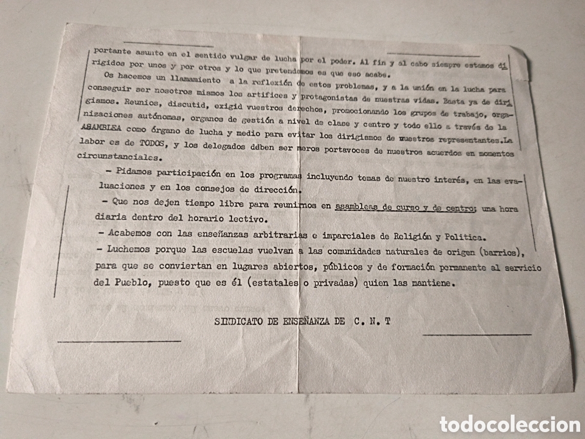Documentos antiguos: Documento Pol&iacute;tico: Sindicato de Ense&ntilde;anza CNT - Foto 2