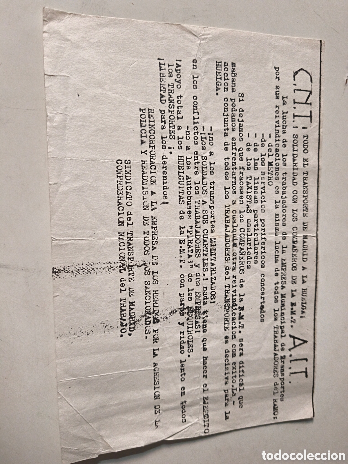 Documentos antigos: Documento Pol&iacute;tico: Sindicato de transporte CNT AIT