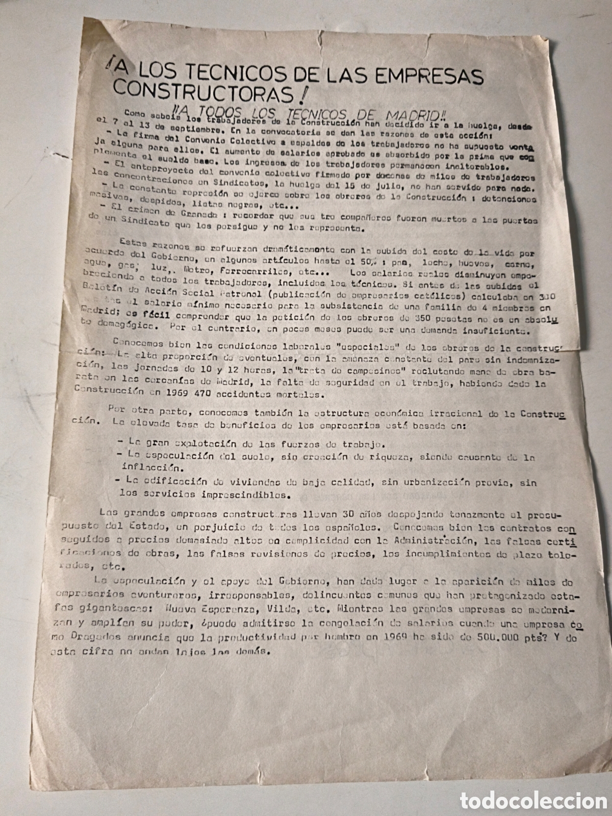 Alte Dokumente: Documentos Pol&iacute;ticos: A los t&eacute;cnicos de las empresas constructoras. 1970