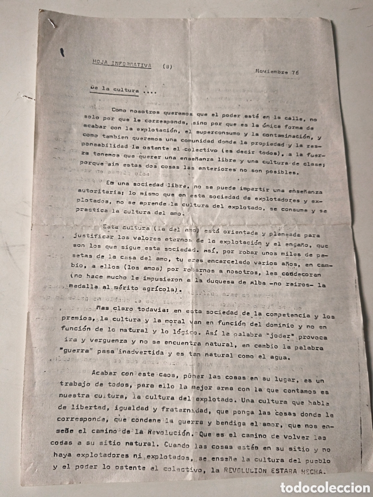 Alte Dokumente: Documento Pol&iacute;tico: ABC sin dinero. Hoja informativa 1976.