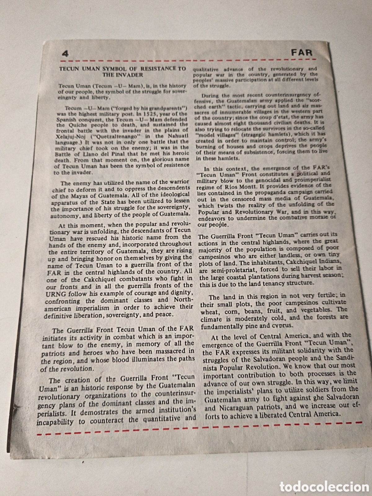 Documentos antiguos: Documento Pol&iacute;tico: FAR. Guatemala. 1982. - Foto 2