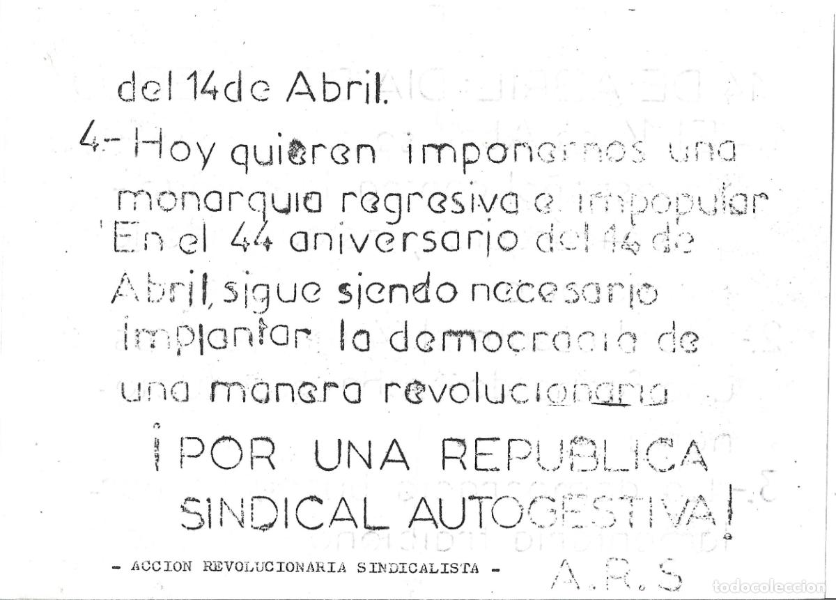 Documentos antiguos: TRANSICION-ACCION REVOLUCIONARIA SINDICALISTA-OCTAVILLA 14 ABRIL REPUBLICA ESPA&Ntilde;OLA