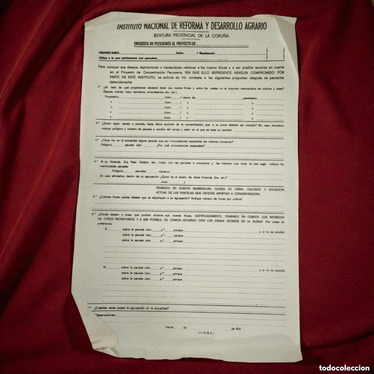 Old Documents: Documento Oficial Instituto Nacional De Reforma Y Desarrollo Agrario &ndash; Encuesta Agraria A Coru&ntilde;a