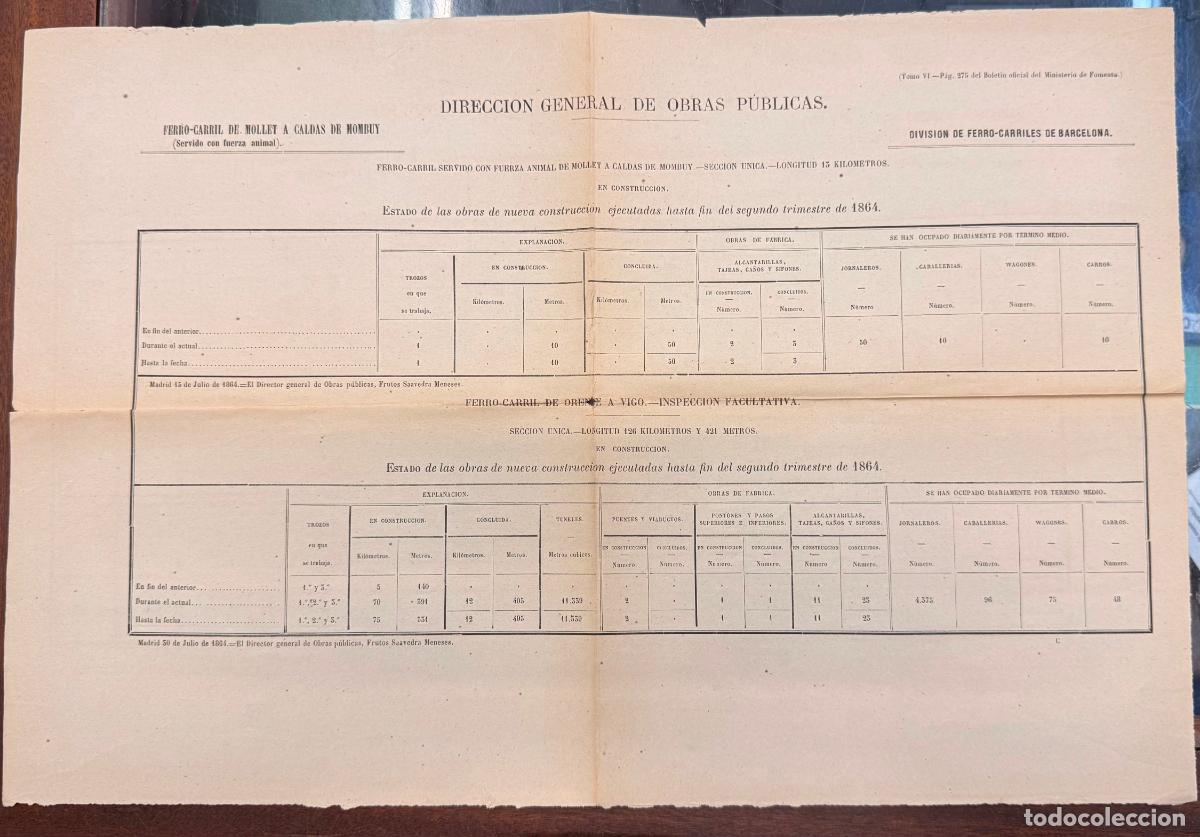 Documentos antiguos: ESTADILLO DIRECCI&Oacute;N GENERAL OBRAS PUBLICAS ESTADO OBRAS FERROCARRIL 1864 MOLLET A CALDAS MO DOCU-37
